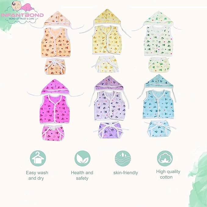 Image of Fareto New Born Baby Clothing Set Front Open Half 6 Shirts | 6 Tying Nappies | 6 Tying Caps | Infant Cloths (0-3 Months) (Pack Of 18)