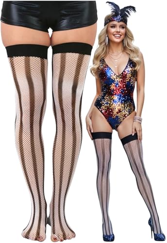 Image of ToBeInStyle Women's Novelty Vertical Spiral Striped Thigh High Stockings