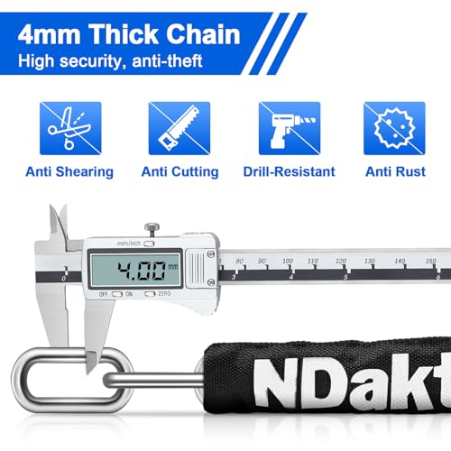 Image of NDakter Bike Lock, 5 Digit Combination Heavy Duty Anti Theft Bicycle Chain Lock, 2.62 /3.2 /4.27 /5 /6Ft Long, High Security Resettable, Suitable for Bike, Scooter, Door, Gate, Fence-4 /6mm Thick