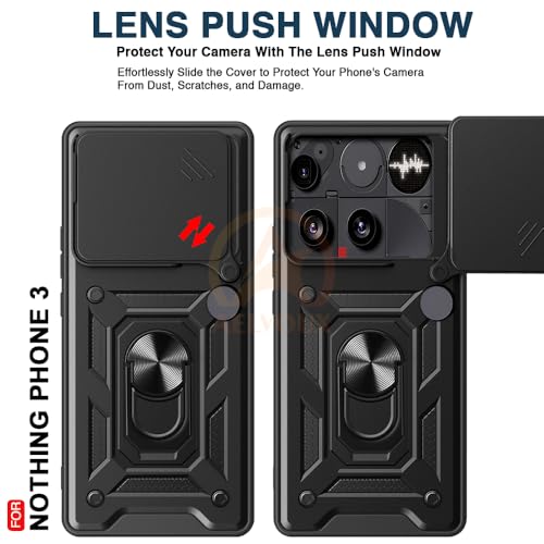 Image of Armor Bumper Back Cover Case for Nothing Phone 3 Rotating Camera Cover, Ring Holder & Kickstand | Heavy Duty & 360 Degree Protection Nothing Phone 3 Back Cover (Black)