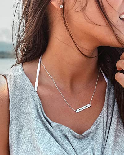 Strength Horizontal Bar Necklace For Women And Girls Strength Jewelry A Motivation Necklace Mantra Pendant Is An Inspirational Charm, Strength Bar Jewelry Gift #TOP6