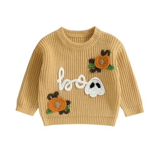 Baby Boy Girl Halloween Outfit Pumpkin Knit Sweater Ghost Embroidery Knitwear Toddler Halloween Fall Clothes
