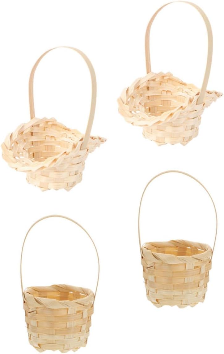 Mobestech Woven Storage Baskets with Fine Polishing and Excellent Workmanship Handheld Multi-purpose 4 Pcs Flower Holders Simple and Elegant Beige Baskets for Home Organization