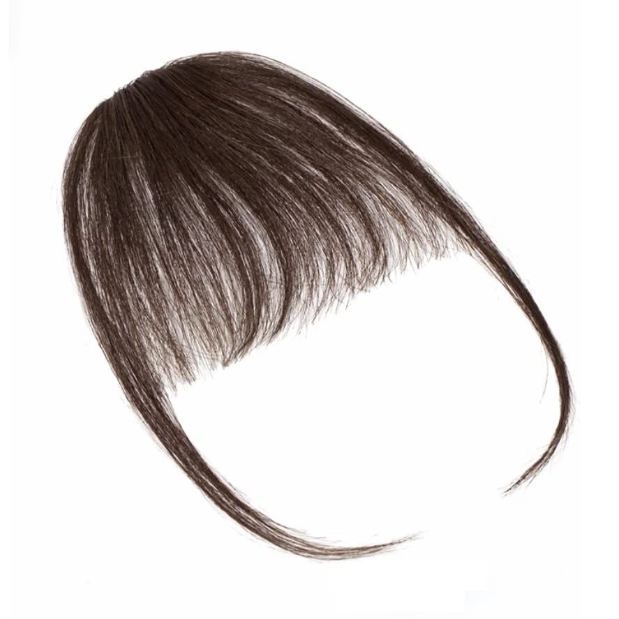 100% Human 3D Air Front Forehead Hair Bangs / Patch with Temples | 100% Remy Human Hair Clip In Bang Hair Extension for Women | Natural Hair Fringe Hairpiece | Reusable | 10 Inch | Dark-Brown-image-22