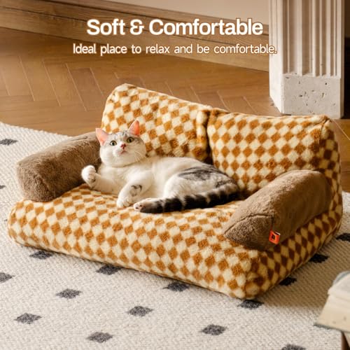 MEWOOFUN groß Katzenbett kleines Hundesofa Flauschig und waschbar Katzensofa Hundebett für Katzen, weich Katzenbett katzencouch mit Rutschfester Unterseite, Braun 66x48cm