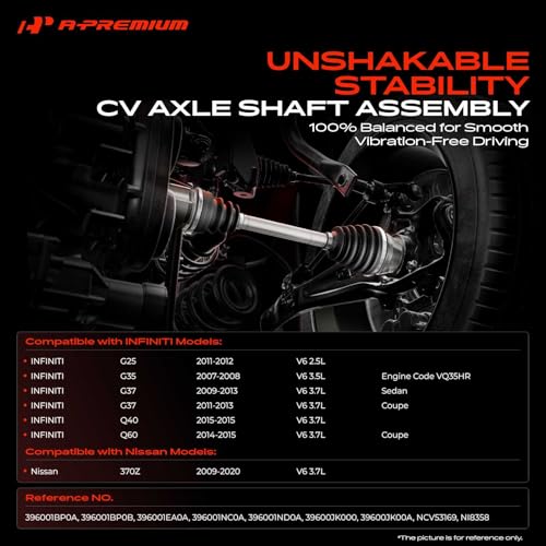 A-Premium CV Axle Shaft Assembly Compatible with Infiniti G25 2011-2012, G35 2007-2008, Q60 2014-2015, G37 2009-2013, Q40 2015 & Nissan 370Z 2009-2020, 2.5L 3.5L 3.7L, Rear Right Passenger Side by A-premium - Image 2