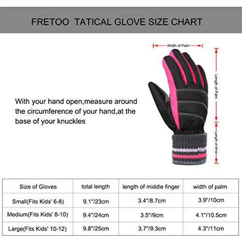 VBG VBIGER Boys Girls Winter Gloves Kids Ski Snow Snowboard Gloves Warm Cold Weather Sports Gloves for Children 6-12 Years Old (Small, Black/RoseRed) - Thumbnail 6