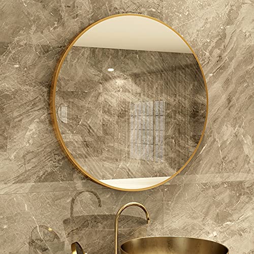 YHG Aluminium Frame Wall Mirror, Bathroom Mirror, Circle Mirror, Round Mirror, Decorative Mirror, Vanity Mirror, Makeup Mirror (Gold, 24 inch) (YJGD001-1)
