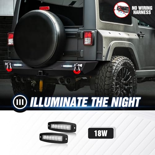 Image of for Wrangler JK JKU Rear Bumper Compatible with 2007 2008 2009 2010 2011 2012 2013 2014 2015 2016 2017 2018 Jeep Wrangler JK JKU Unlimited 2 /4 Doors with 2 inch Hitch Receiver, D-Rings & LED Lights