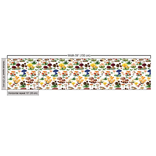 Ambesonne Mushroom Fabric by The Yard, Pattern Types of Mushrooms Wild Species Natural Organic Food Garden Theme, Decorative Fabric for Upholstery and Home Accents, 1 Yard, White Yellow by Ambesonne - Used condition - Image 3