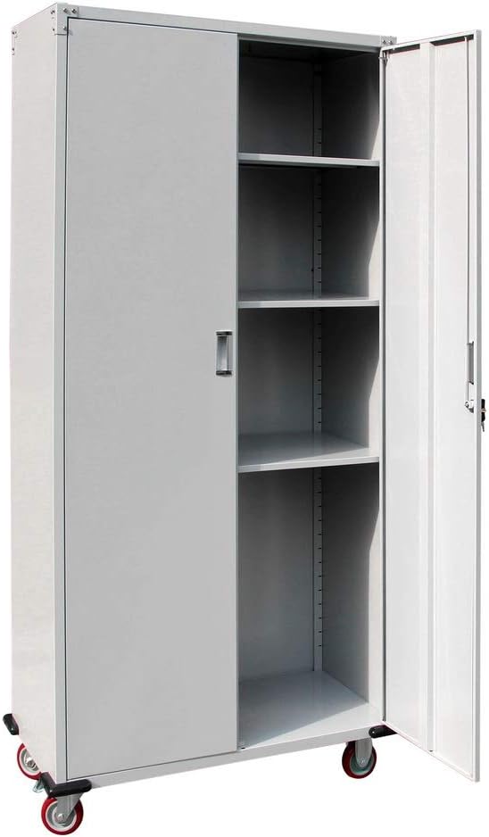 Metal Rolling Storage Cabinet Upright Tool Cabinet Silver