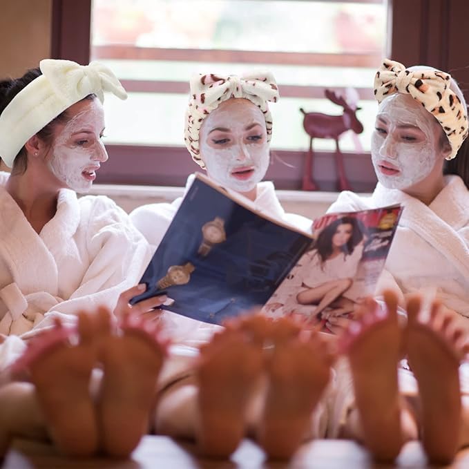 48 diademas de spa a granel con lazo para el cabello, diademas de maquillaje facial, diadema de felpa esponjosa para mujer, lavado de cara, spa, ducha, limpieza (bonito patrón)