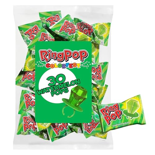 Ring Pop Green Easter Candy Lollipops, 30Ct Bulk Candy Individually Wrapped in Green Watermelon Flavor, Full Size, Fun Candy, St. Patrick’s Day Party Favors, Birthday Parties, Easter Basket Stuffers