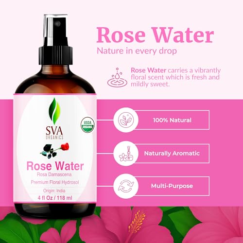 SVA ORGANICS Rose Water, Glass Bottle with Spray, 4 Fl Oz (118 ml) Alternate view