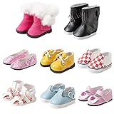 8 Pairs Doll Shoes Fit 14.5 inch American Doll Wellie Wishers Doll Including Boots, Sandals, Sneakers, Leather Shoes, etc