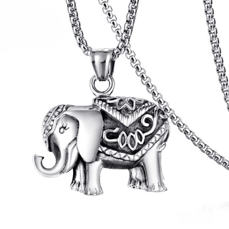 Collier Pendentif éléphant En Acier Inoxydable - Chaîne 50+7 Cm - Cadeau Pour Femmes/filles - Pochette Velours