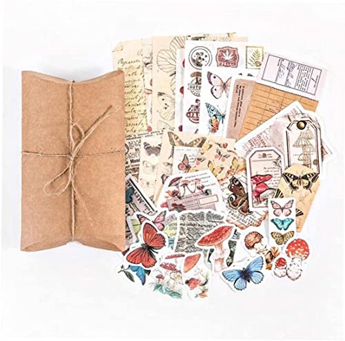 Pacote de adesivos de scrapbook vintage durável, decalques de papel retrô cogumelo floral para diári