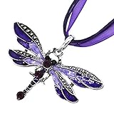  Orcbee  _Dragonfly Style Diamond Necklace Pendant Sweater Chain Jewels Birthday Gift for Women (Purple)