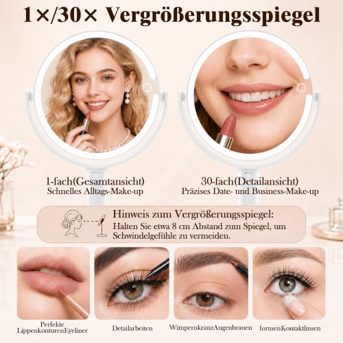 MOMOKUBA Kosmetikspiegel mit Beleuchtung, Vergrößerungsspiegel mit Licht 30fach, Kosmetikspiegel mit Vergrößerung 7"… – Ansicht 3
