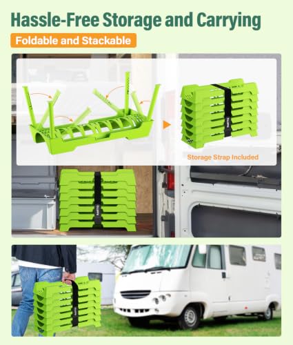 Image of RV Sewer Hose Support, 15FT Heavy-Duty Camper Waste Hose Holder with 7 Foldable Sections, Adjustable & Stable Waste Drainage Support with Strap, Stackable & Weather-Resistant, Green (Patent Pending)