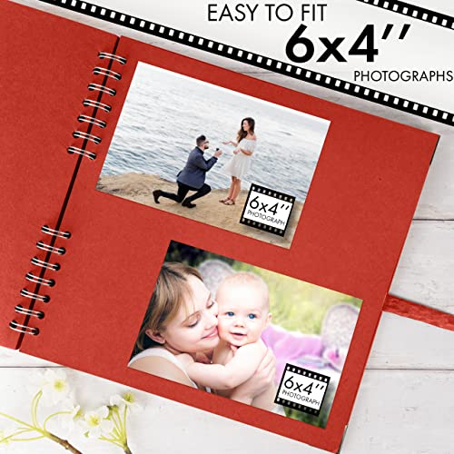 Bstorify 25.4 x 25.4 Cm Scrapbook Album 70 Pages Red Thick Kraft Paper Corner Protectors, Ribbon Closure - Image 4