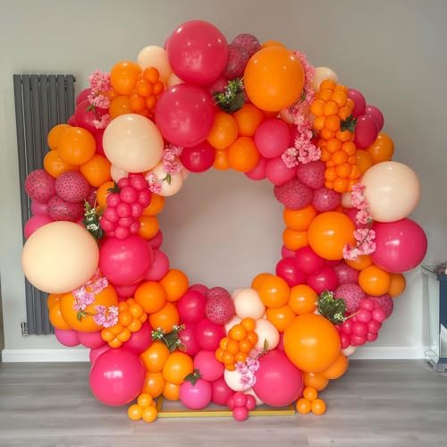 Image of Pink and Orange Balloon Arch Kit, Hot Pink Orange Peach Garland Balloon, Fuchsia Magenta Latex Balloons for Baby Shower Birthday Wedding Tropical Hawaiian Beach Flamingo Sunset Party Decorations