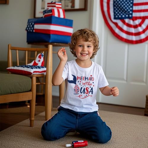 Image of Toddler Boys Girls 4th of July Short Sleeve Shirt - Kids Patriotic American Flag Memorial Day USA Tops 2-7T