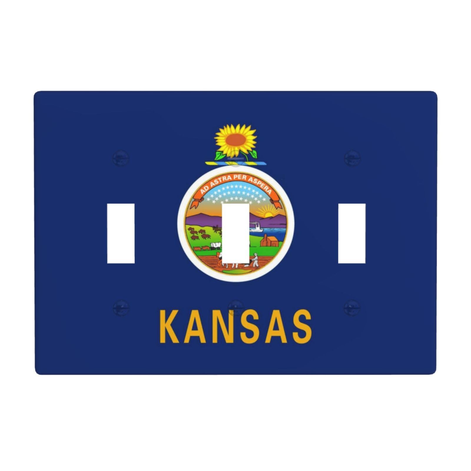 Flag of Kansas 3 Gang Switch Plate Cover-Unbreakable Polycarbonate Wall Plate, Heat Resistant Toggle Switch Decor for Home