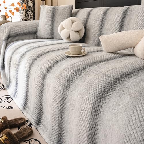 ウサギのぬいぐるみソファカバー、コーナーL字型ソファスリップカバー(1人掛け、2人掛け、3人掛け、4人掛け用)、厚手でテクスチャ加工、洗える大型家具保護 Light-Gray 180×420cm/70.8×165.3in