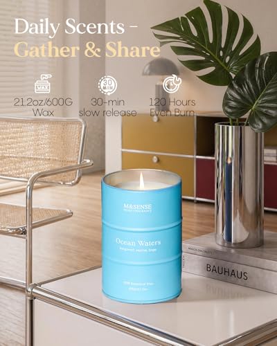 Image of M&SENSE Ocean Waters Scented Candles Large Beach Candle, Summer Soy Candles 21.2oz 120 Hour Slow Burning,Aromatherapy Candle for Stress Relief Meditation Relaxing
