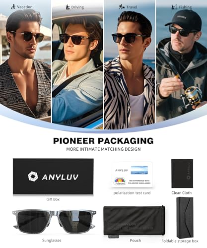 Image of ANYLUV Mens Sunglasses Polarized Upgraded Carbon Fiber Temple Sun Glasses Fashion Driving with UV Protection