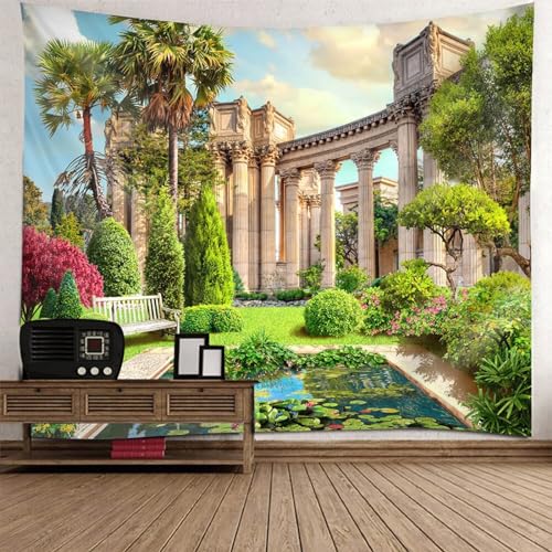 Tapisserie murale paysage naturel vert 150x150cm pour reveiller un mur blanc de chambre