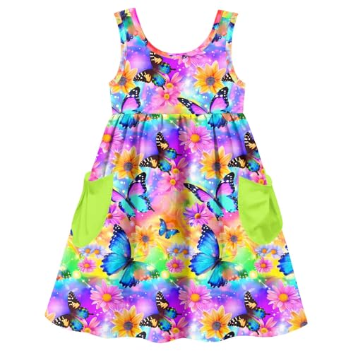 Girls' Butterfly Dresses Cute Kids Sleeveless Dress One Piece Outfit with Big Pocket Size 4-5t