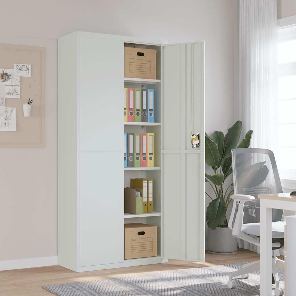 Armadietto da ufficio in acciaio, 90 x 40 x 200 cm, con 4 ripiani, chiudibile, spazio sicuro per ufficio, casa, studio, documenti, cartelle, cartelle sospese, metallo grigio chiaro