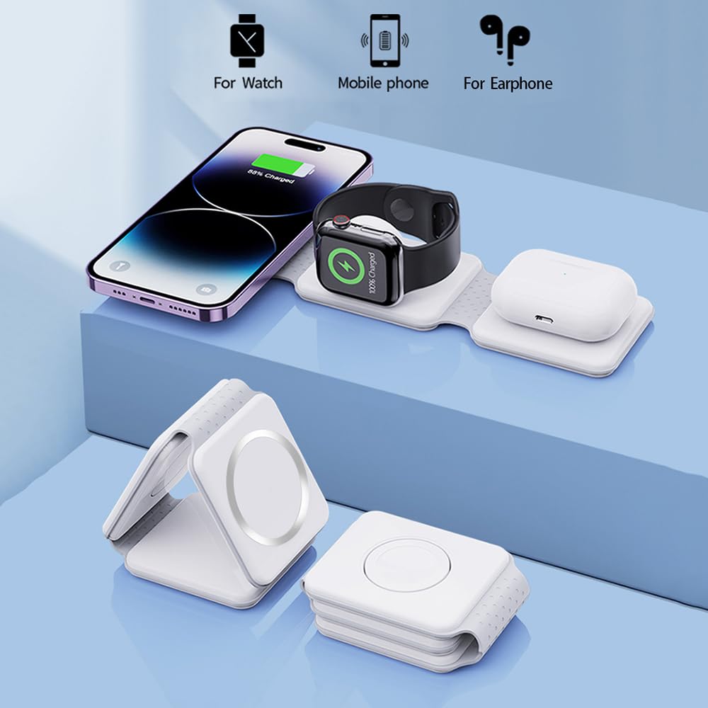 Stacja ładująca 3 w 1 Samaray 15 W, składana, bezprzewodowa ładowarka podróżna 20 W, adapter USB C wchodzi w zakres dostawy!
