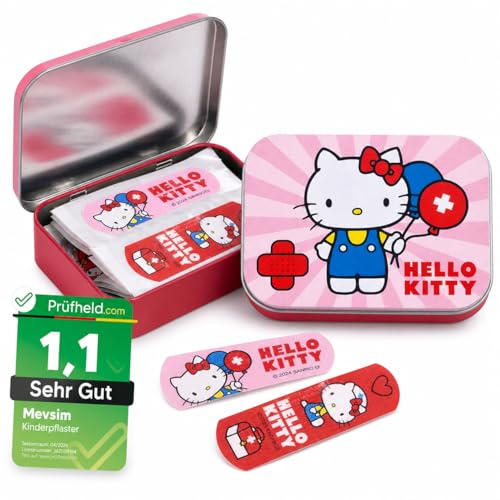 [ Test SEHR GUT, Note 1.1 *] Hello Kitty Rose Pansements pour enfants - Boîte métallique - 24 Pansements - Design mignon - Boîte de rangement pour...