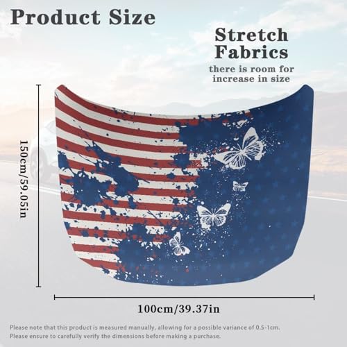 Image of American Flag Butterfly Prints Car Hood Cover Elastic Polyester Car Hood Protector Removable Automotive Accessories Suitable Most Automotive Sedans Trucks Pickup SUVs