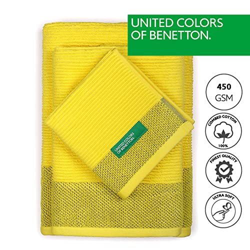Miniatura 3 de Set 3pcs Toallas De Baño 30 X 50 50 X 90 70 X 140 Cm 450 Gsm 100 Algodón Amarillo Casa Benetton