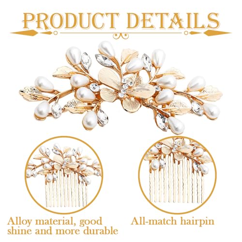Peine para cabello nupcial estilo flor perla dorado miniatura 4