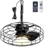 Coolbull Outdoor Ceiling Fans with Light for Patios, 20'' Wet Rated Gazebo Fan Remote&APP Control, Dimmable Hanging Fan with Plug in Cord for Pergola, Black