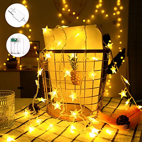 Preisvergleich Produktbild VTARCZA 40 LED Sternlichterkette Dekorative Lichterkette Feier Beleuchtung Weihnachtsdekoration Sterne Hängende Lichter Lichtervorhang Lichter für Gärten, Weihnachtsbäume, Wohnzimmer, 5M Warmweiße