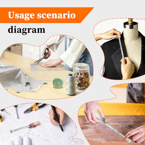 Set of 4 Soft Waist Measurement Tapes for Measuring Waist Circumference | Fabric Cutting and Garment Construction. Automatic Retractable Design with a 60-Inch/1.5-Metre Double-Sided Tape