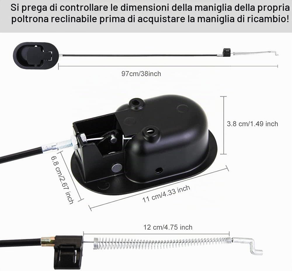 Maniglia per Divano reclinabile, Maniglia di Rilascio a Tirare, Maniglia di Ricambio Universale per Divano Reclinabile con 1 Cavo in Metallo di 97cm, Accessori per la Riparazione di Poltrone