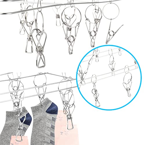 YORKING 2PCS Sock Hangers for Washing Line Stainless Steel Sock Dryer with 20 Pegs Metal Windproof Drying Rack with Swivel Hook Square Laundry Hanger for Underwear Clothes Gloves Shoes Insoles - Image 9