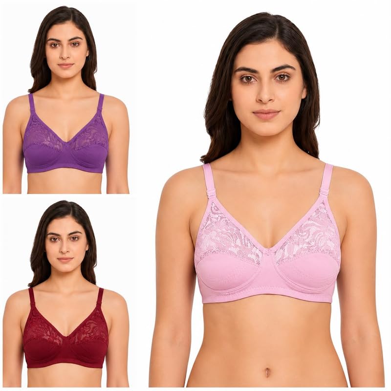 JOYA Speed Daily Use Bra for Women | Wirefree Non Padded Full Coverage B Cup Bra with Net Cotton Blend Fabric Adjustable Straps Eye Hook Closure for Casual Use (Pack of 3)-picture-23