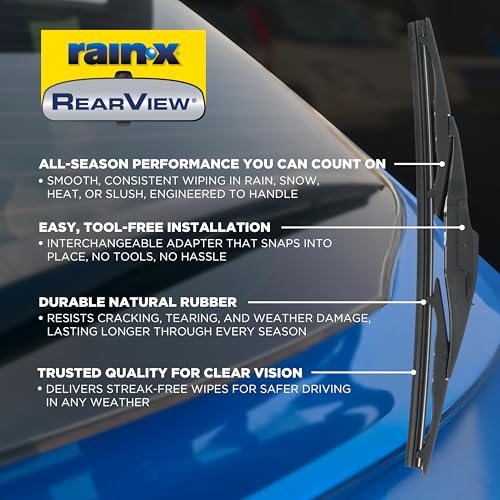 Image of Rain-X 850210 RearView Wiper Blade 10 inch, OEM Replacement Rear Windshield Wiper, Interchangeable Adapter for Easy Installation, All-Weather & All-Season Performance, Composite