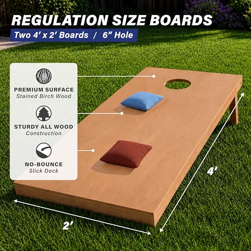 Image of GoSports 4 ft x 2 ft Regulation Size Wooden Cornhole Boards Set with Light Brown Finish - Includes Carrying Case (Choose Your Colors)