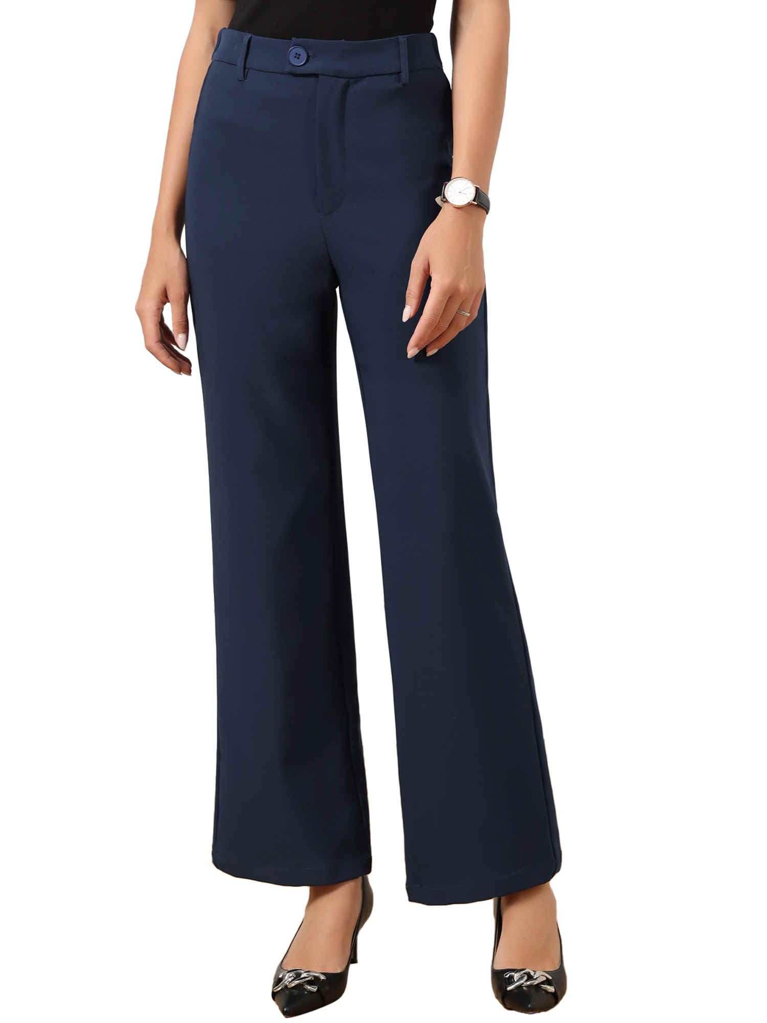 Allegra K Wide Leg Dress Pants for Womens High Waist Straight Leg Slacks Office Work Trousers