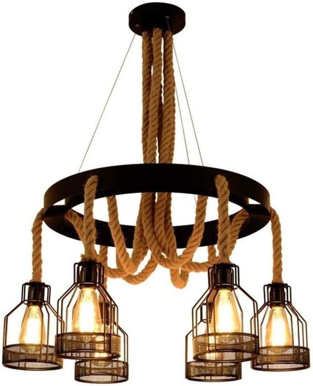 Rope - Attic Round Design Rope Creative Restaurant Decoration Retro 6 Iron Cage Lights