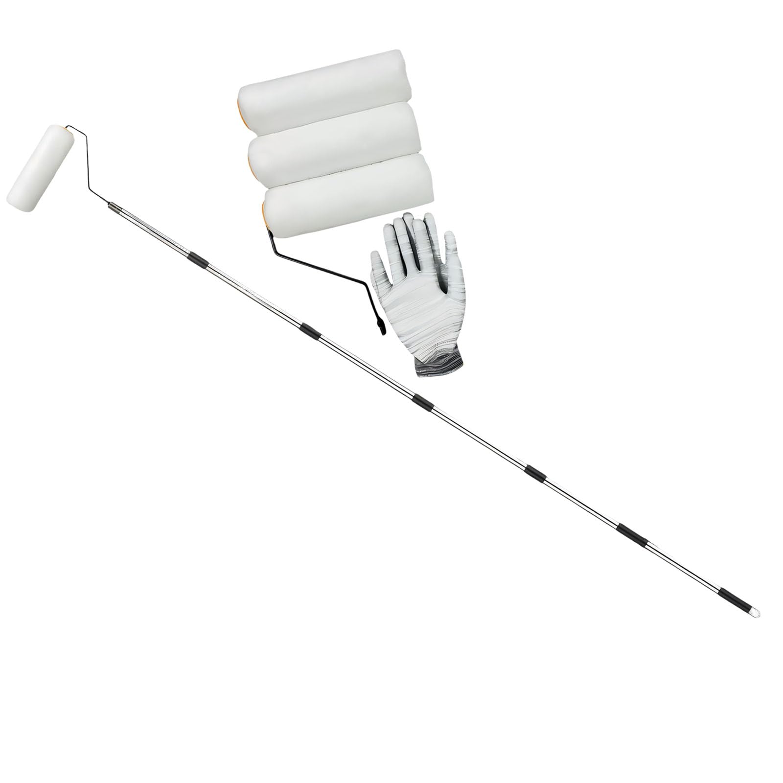 9 Inch Highly Absorbent Paint Roller Set Including 170cm Stainless Steel Telescopic Handle for Indoor Surfaces Levels Paint Roller Set